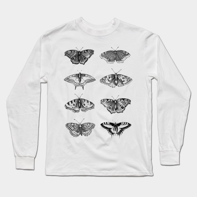 Dramabite Vintage butterflies scientific illustration Long Sleeve T-Shirt by dramabite